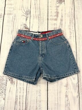Vintage 90s Tommy Hilfiger High Waist Mom Jean Shorts Size 8 Logo & Big Flag
